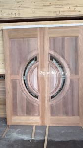 Goodoor Pintu Utama Kayu Kedondong Cermin Double Leaves Solid Door KDD SA065 - High Quality Double Door with Glass | Pintu Kayu Solid untuk Rumah | Pintu Kedondong Berkualiti dengan Rekaan Moden dan Kaca | Pintu Double Premium untuk Kegunaan Luaran - Lazada