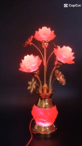 Đôi đèn thờ 3 bông lưu ly-40cm ( đèn đổi màu)