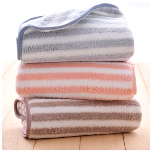 Lazzysissy Soft Microfiber Absorbent Coral Fleece Washcloth Face Hand Bath Beach Towel Household Stripe Design