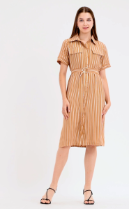 Krizia Button Down Belted Shirt Dress With Front Pocket