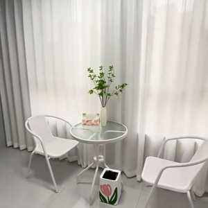 Outdoor courtyard simple leisure tea table and chairs white glass coffee table combination one table and two chairs