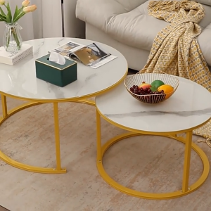 F&G 【Ready Stock】 Coffee Table Meja Kopi Ruang Tamu Meja Ikea bulat Nordic Set Table Marble Texture Table桌/茶几