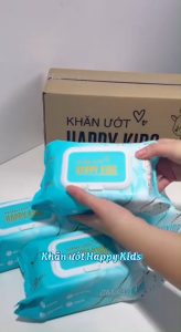 HÀNG CÔNG TY_Thùng 10 gói khăn ướt Happy Kids gói 100 tờ không mùi không parabens dùng cho em bé
