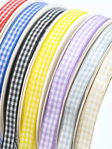 1cm 50yards Terylene Fabric Ribbon with Plaid Pattern Gift Wrapping Birthday Gift Christmas Wedding Ribbon
