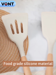 VONT High Quality Cooking Utensils Non Stick Silicone Kitchenware with Wooden Handle FoodGrade Cooking Spoon Ladle Kitchenware Cookware Set