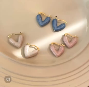 Bông tai trái tim Doudou Hoa tai xinh Khuyên tròn nữ phong cách Hàn Quốc thời trang EH010