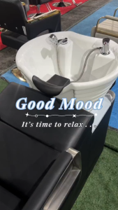 JBD storehouse เตียงสระผม อ่างเซรามิค เบาะหนังกันน้ำ อุปกรณ์ติดตั้งครบ รหัสรุ่น:CN5509 (อ่างกลม)