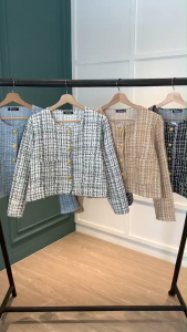 B3980 Shein Gold Buttons Tweed Blazer