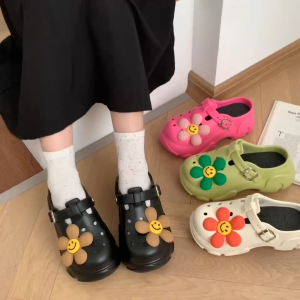 HPG-3🎀 รองเท้าหัวโต รองเท้าแตะแบบสวม สีพาสเทล ส้นตึกสูงถึง 7 ซม. แถมตัวติดน่ารัก🎀