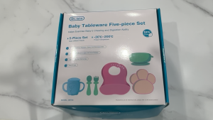 Dr.lsla Set Penyusuan Bayi Silikon Bebas BPA 5 Keping Pinggan Pinggan Mangkuk Tahan Panas Sudu Garpu DBT05