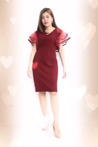 เดรสสาวอวบแขนสั้น คอวี ชุดเดรสคนอวบสวย รอบอก42 44 46 48 ชุดแซกคนอ้วน