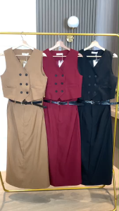 SET7312 Six Buttons Vest & Pencil Skirt Premium Set