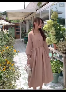 French vintage dress/ Long sleeve dress/Korean style mid-length