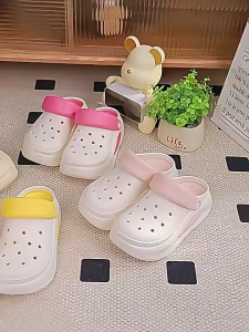 Bigdreamofficial รองเท้าหัวโตแฟชั่น แถมตัวติด ส้นสูง5-6 เซน รองเท้าหัวโตผู้หญิง สวมรัดส้น วัสดุ PVC พื้นรองเท้าถอดได้ JM-PVC-BGL