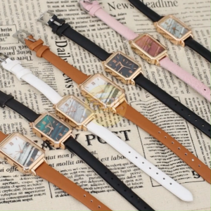❤GTB❤ JT054 Jam Tangan Kecil Wanita Dial Kotak Gradasi Analog Quartz Strap Pu Leather Fashion Import