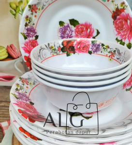 Promo 6Pcs paket melamin motif mawar putih tebal dan tahan banting