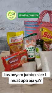 Tas Anyaman Plastik Lurik Jumbo (L) Anyam Keranjang Belanja Bingkisan Hampers Parcel Kotak Nasi