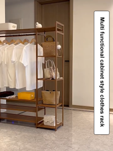 Bamboo Clothes Rack Rak Baju dan Topi Bambu Large-capacity Storage Hat Coat Rack Stand Cloth Wardrobe Cabinet Cloth Storage Cabinet 大容量衣帽架