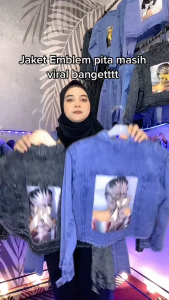 JAKET JEANS  GAMBAR PITAH OVERSIZE SUPER JUMBO LD 100 - LD 140 // JAKET JEANS WANITA OVERSIZE