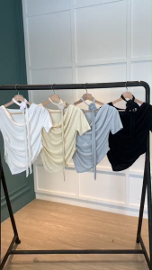 BL20855 Drapery Blouse With Tie n Rose Brooch