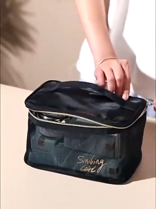 Tas Penyimpanan Kosmetik Travel Cosmetics Bag Organizer Transparent Mesh Pouch Tas Make Up Portable Organizer Alat Kosmetik