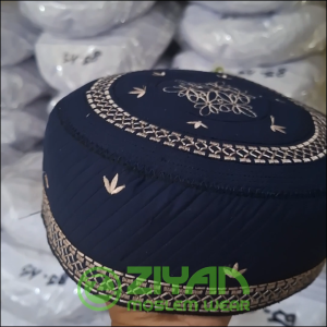 Peci Madinah Bugis Navy Bordir Premium Dewasa List Cream