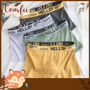Comfii【 4 In 1  - 50kg - 90kg 】 Plus Large Size Seluar Dalam Lelaki Hello Breathable Spender MenS Underwear Cotton Box