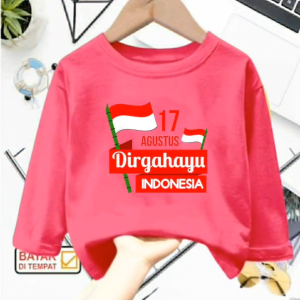 Pakaian atasan anak usia 1-12 tahun bergambar 17 Agustus bahan Babyterry