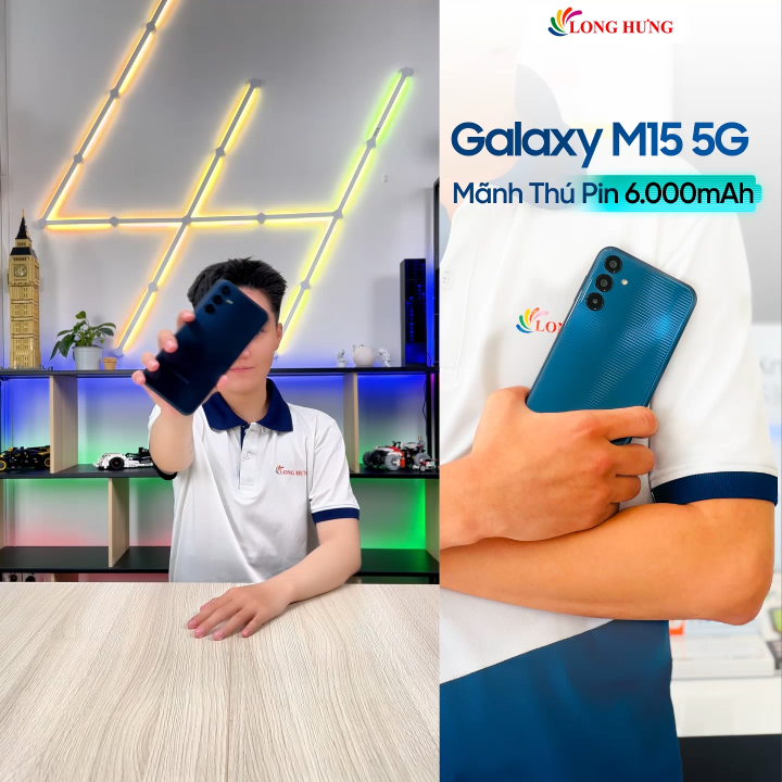 Điện thoại Samsung Galaxy M15 5G - Hàng chính hãng - Màn hình: Super AMOLED 6.5", Full HD+, RAM: 6 GB, Camera sau: 50 MP + 5 MP + 2 MP
