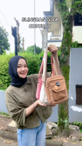 Tas Selempang Giva - Mini Slingbag Uniseks Tas Pria Wanita Corduroy Polos Tapax I FREE 2 BROSS