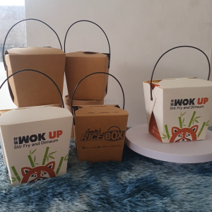 100pcs WHOLESALE Rice in a Box with Handle Noodles Bucket Meal Take-out business Food Packaging Storage Chowfan Box