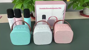 K1 Mini Speaker Wireless Speaker Bluetooth Plus Mic set Speaker karoke With 2 Microphone