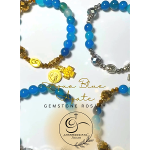 [Mycharmedgifts] Royal Blue Agate Semi Precious Gemstone Rosary Bracelet