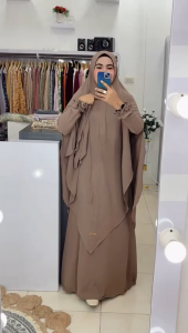 AJE ZAS - Gamis Set Hijab Syari Jumbo Polos Ped Soft Antem Kode-ISMAYA Free Cadar Bandana Bahan Crinkle Airflow Muslim Wanita Umroh Haji Jubah