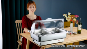 Electric Chafing Dish Food Warmer Display with Cover 9L Insulation Electric Buffet Meal Stove Adjustable 0°C~100°C Roll button switch Stainless Steel Food warmer Buffet Server & Warmer