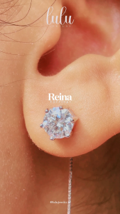 Lulu Moissanite Jewelry: Reina Solitaire Round Cut & Threader Earrings Emas 18K