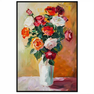 Tranh sơn dầu tĩnh vật bình hoa hồng tranh treo tường dán tường decor nội thất.CGI-777