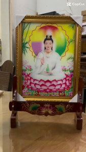 COMBO KHUNG HÌNH MẸ QUAN THẾ ÂM BỒ TÁT - CHÂN TĂNG ĐƠ HOA SEN ĐẮP NỔI GỖ TRÀM VÀNG