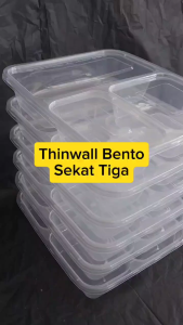 [1 PAK ISI 25 PCS] Bento 3 Sekat + Tutup / Thinwall Bento Sekat / Box Kotak Nasi Plastik