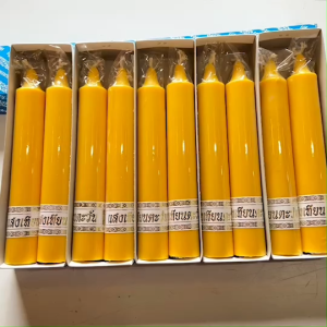 เทียนพรรษา เทียนจุดบูชา เทียนจุดไหว้พระ เทียนเหลือง เทียนเรียบแพคคู่ No.6 สั้น