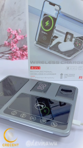 Wireless Charger Dock Charging R11 Auto Lift 4 in 1 Support Kompatibel Untuk Device IOS Iphone Samsung Infinix Xiaomi Oppo Vivov Khusus hanya yang support Wireless Charger Apple Watch iwatch Airpods Buds Live Oppo Air Freebuds Automatic time