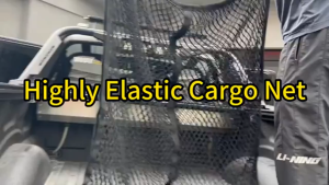 Upgraded Highly Elastic Cargo Net Simple Truck Bed Cargo Mesh Organizer Suitable for Daily Light Loads of Trucks Heavy Duty Carabiners 4x4 Stretches to 7x7 for Pickup Trailers SUVs ATVs/UTV