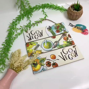 TENNESY Hiasan Dinding Dapur Go Vegan Food 3 Susun Dekorasi Dinding Dapur Kitchen Pajangan Kayu Poster Dekorasi Rumah