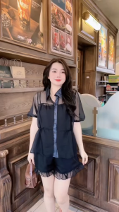 Set Bộ Quần Đùi Áo Chất Voan Tơ Mềm 2 Lớp Dáng Babydoll Tiểu Thư Cách Điệu Nữ Thời Trang