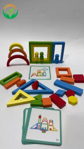 Đồ chơi xếp khối gỗ cầu vồng montessori bằng gỗ cho bé