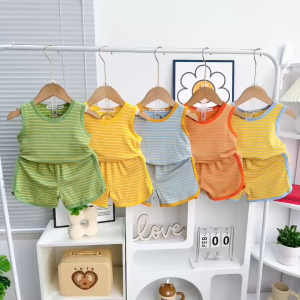KIM088 Bộ ba lỗ sọc dệt visco (9-29kg) 5 màu mới vải thun lạnh mềm mát cho bé mặc thoải mái 4 mùa