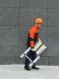 H C บันไดพับไม้ไผ่สไตล์ บันไดยกบ้านแบบยืดหดได้ 1.9/2.7/3.9/5.1ม รับน้ำหนักได้ 150กก อลูมิเนียมหนาด้านเดียวพับแบบพกพาวิศวกรรมบันได