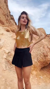 Áo kim tuyến thun kim sa Sequin nữ lấp lánh Bling Bling ánh kim nhũ kiểu croptop sát nách bằng Kim loại