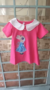 Đầm váy cotton in hình thỏ cổ trụ nơ to sau lưng rất dễ thương cho bé gái 8 - 22kg