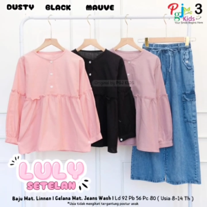COD Setelan Atasan Blus Lengan Panjang Dan Celana Jeans Panjang Anak Perempuan Usia 8-14T Lulyy Set